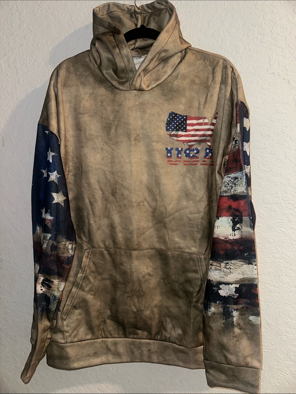 Men's Hoodie with Distressed Tan and USA Graphic
